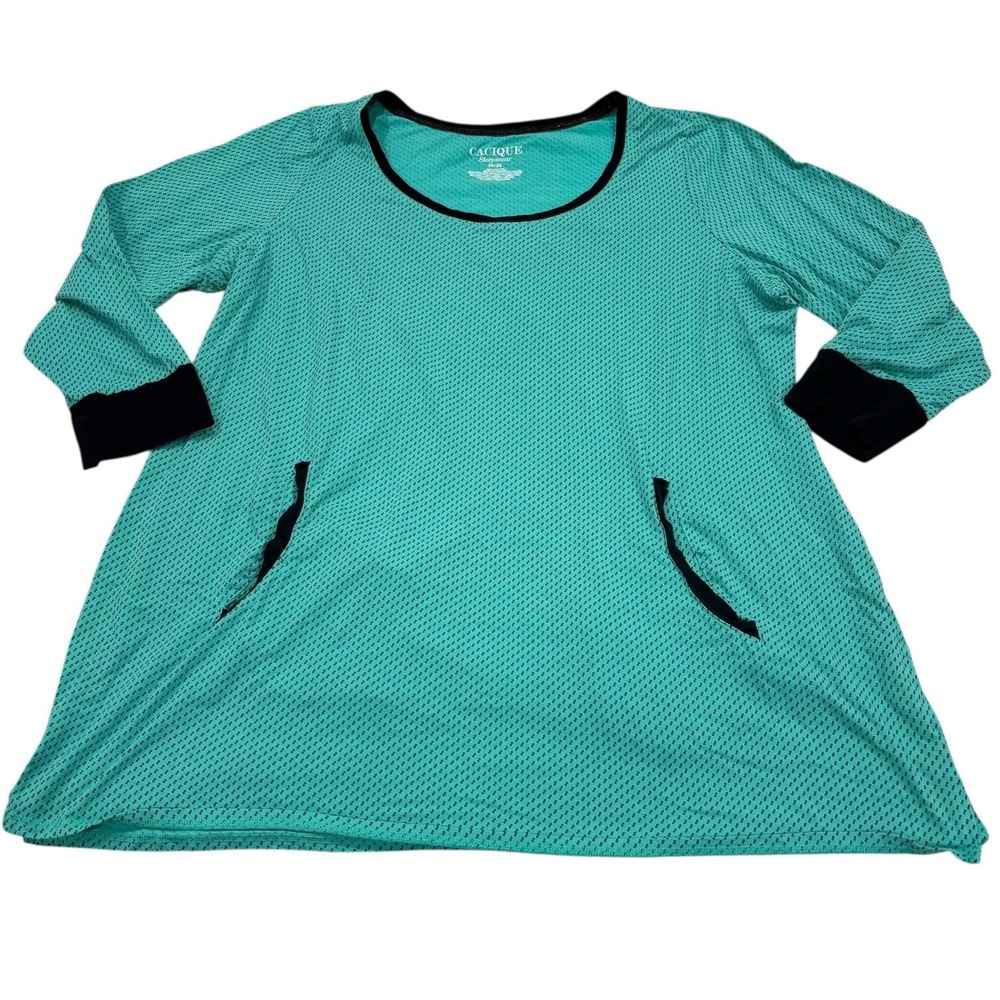 Cacique Sleepwear Top By Lane Bryant Size 26/28 Pink Teal Black Lot Of 2 Pockets - Picture 2 of 5